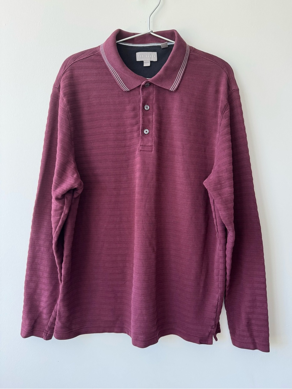 Ted Baker Men’s Long Sleeve 100% Cotton Knit Polo with Subtle Stripe